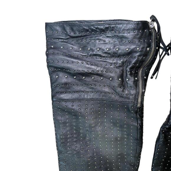 Sam Edelman Black Leather Studded Over-the-Knee Wedge Boots Buckle - Women’s 7.5 - Picture 5 of 15